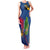 Montserrat Family Matching Tank Maxi Dress and Hawaiian Shirt with Cartoon Bird and Island Map Blue Red Stripe Design - Wonder Print Shop
