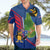 Montserrat Hawaiian Shirt with Cartoon Bird and Island Map Blue Red Stripe Design - Wonder Print Shop