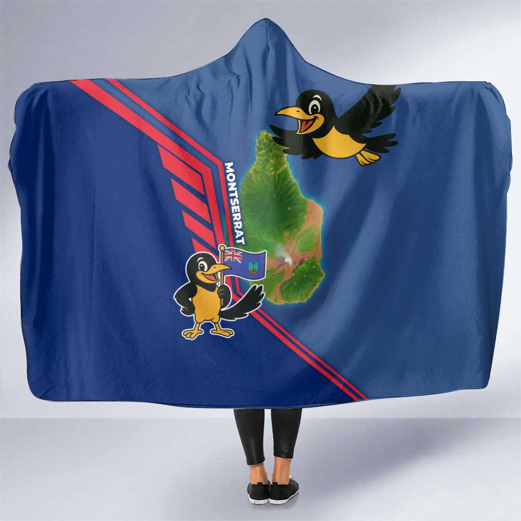 Montserrat Hooded Blanket with Cartoon Bird and Island Map Blue Red Stripe Design - Wonder Print Shop