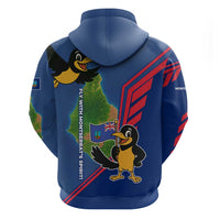Montserrat Hoodie with Cartoon Bird and Island Map Blue Red Stripe Design - Wonder Print Shop