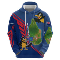 Montserrat Hoodie with Cartoon Bird and Island Map Blue Red Stripe Design - Wonder Print Shop