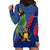 Montserrat Hoodie Dress with Cartoon Bird and Island Map Blue Red Stripe Design - Wonder Print Shop