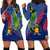 Montserrat Hoodie Dress with Cartoon Bird and Island Map Blue Red Stripe Design - Wonder Print Shop