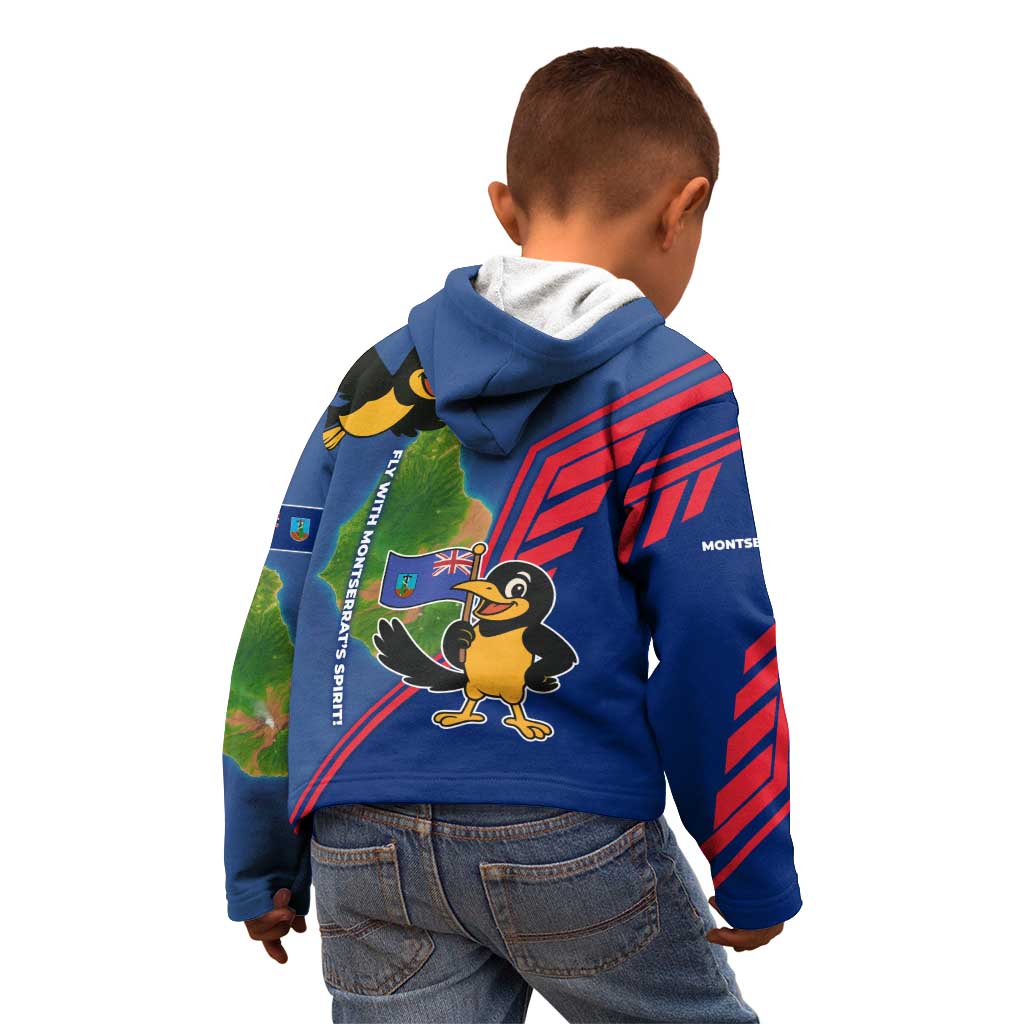 Montserrat Kid Hoodie with Cartoon Bird and Island Map Blue Red Stripe Design - Wonder Print Shop