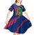 Montserrat Kid Short Sleeve Dress with Cartoon Bird and Island Map Blue Red Stripe Design - Wonder Print Shop