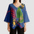 Montserrat Kimono Sleeve Blouse with Cartoon Bird and Island Map Blue Red Stripe Design - Wonder Print Shop