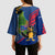 Montserrat Kimono Sleeve Blouse with Cartoon Bird and Island Map Blue Red Stripe Design - Wonder Print Shop