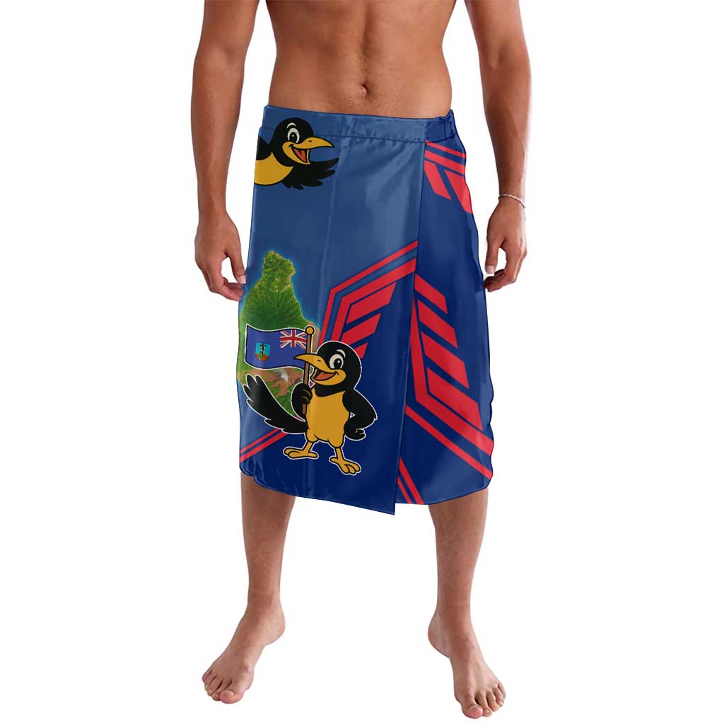 Montserrat Lavalava with Cartoon Bird and Island Map Blue Red Stripe Design - Wonder Print Shop