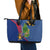 Montserrat Leather Tote Bag with Cartoon Bird and Island Map Blue Red Stripe Design - Wonder Print Shop