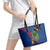 Montserrat Leather Tote Bag with Cartoon Bird and Island Map Blue Red Stripe Design - Wonder Print Shop