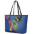 Montserrat Leather Tote Bag with Cartoon Bird and Island Map Blue Red Stripe Design - Wonder Print Shop