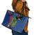 Montserrat Leather Tote Bag with Cartoon Bird and Island Map Blue Red Stripe Design - Wonder Print Shop
