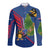 Montserrat Long Sleeve Button Shirt with Cartoon Bird and Island Map Blue Red Stripe Design - Wonder Print Shop