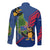 Montserrat Long Sleeve Button Shirt with Cartoon Bird and Island Map Blue Red Stripe Design - Wonder Print Shop