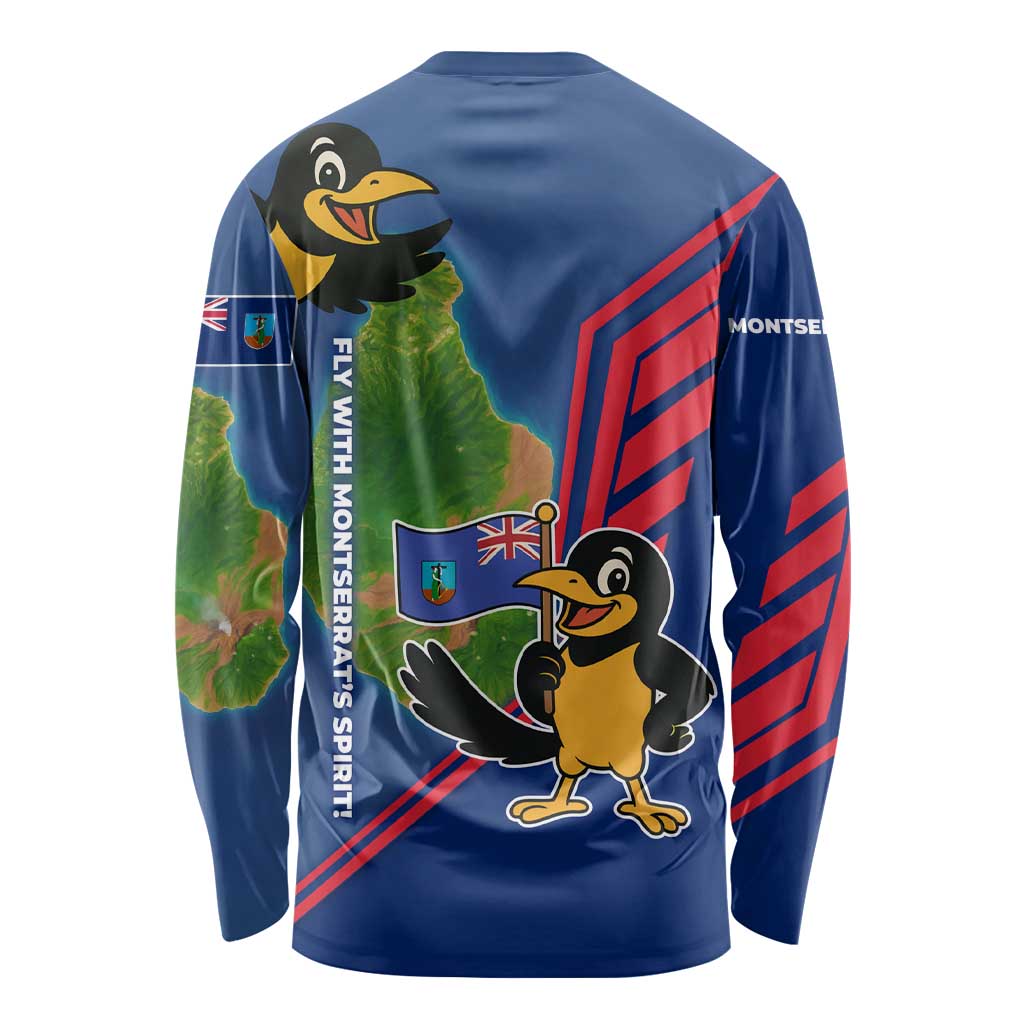 Montserrat Long Sleeve Shirt with Cartoon Bird and Island Map Blue Red Stripe Design - Wonder Print Shop