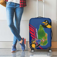 Montserrat Luggage Cover with Cartoon Bird and Island Map Blue Red Stripe Design - Wonder Print Shop