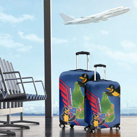 Montserrat Luggage Cover with Cartoon Bird and Island Map Blue Red Stripe Design - Wonder Print Shop