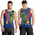 Montserrat Men Tank Top with Cartoon Bird and Island Map Blue Red Stripe Design - Wonder Print Shop