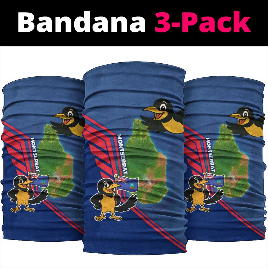 Montserrat Neck Gaiter with Cartoon Bird and Island Map Blue Red Stripe Design TS04