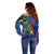 Montserrat Off Shoulder Sweater with Cartoon Bird and Island Map Blue Red Stripe Design - Wonder Print Shop