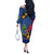 Montserrat Off The Shoulder Long Sleeve Dress with Cartoon Bird and Island Map Blue Red Stripe Design - Wonder Print Shop