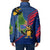 Montserrat Padded Jacket with Cartoon Bird and Island Map Blue Red Stripe Design - Wonder Print Shop