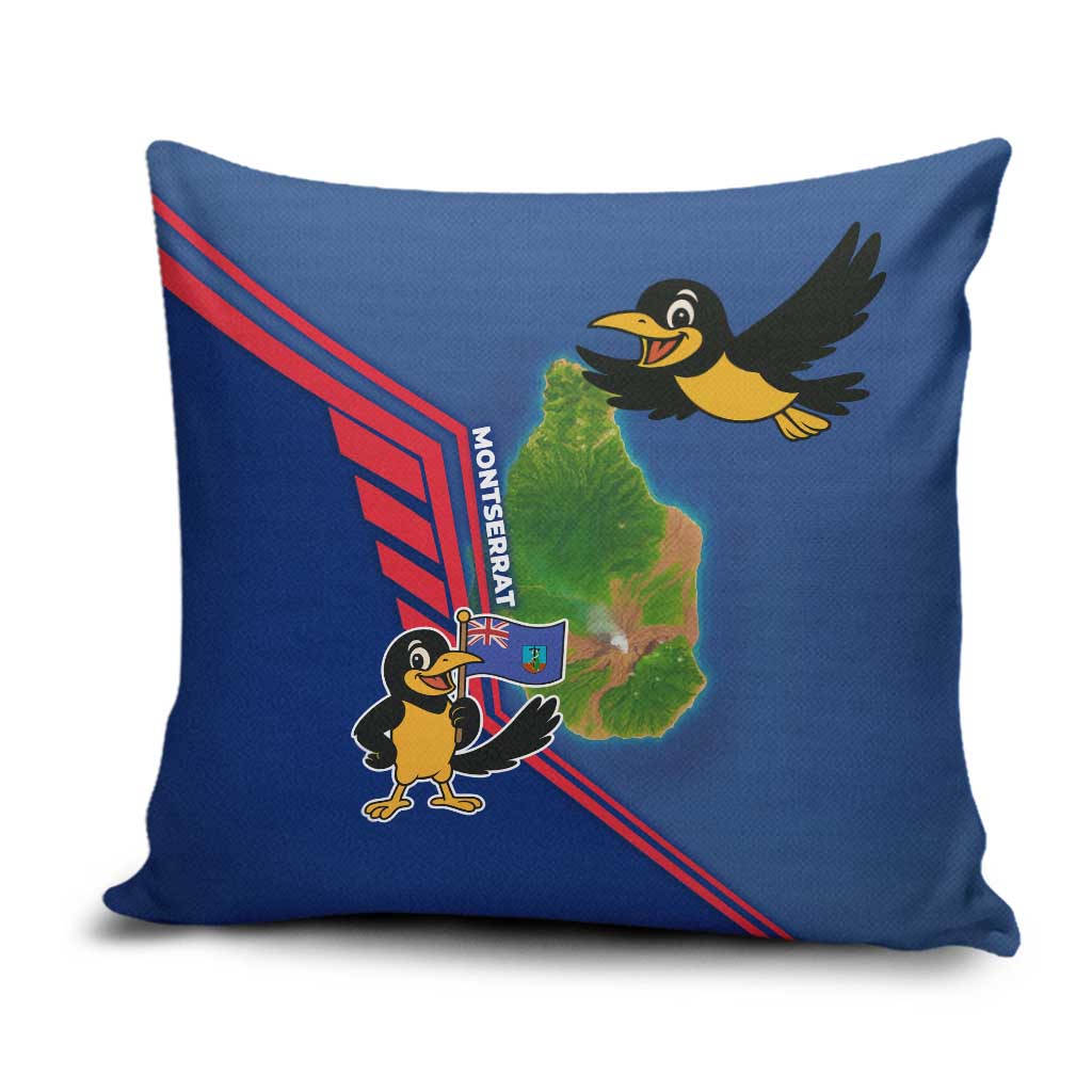 Montserrat Pillow Cover with Cartoon Bird and Island Map Blue Red Stripe Design - Wonder Print Shop