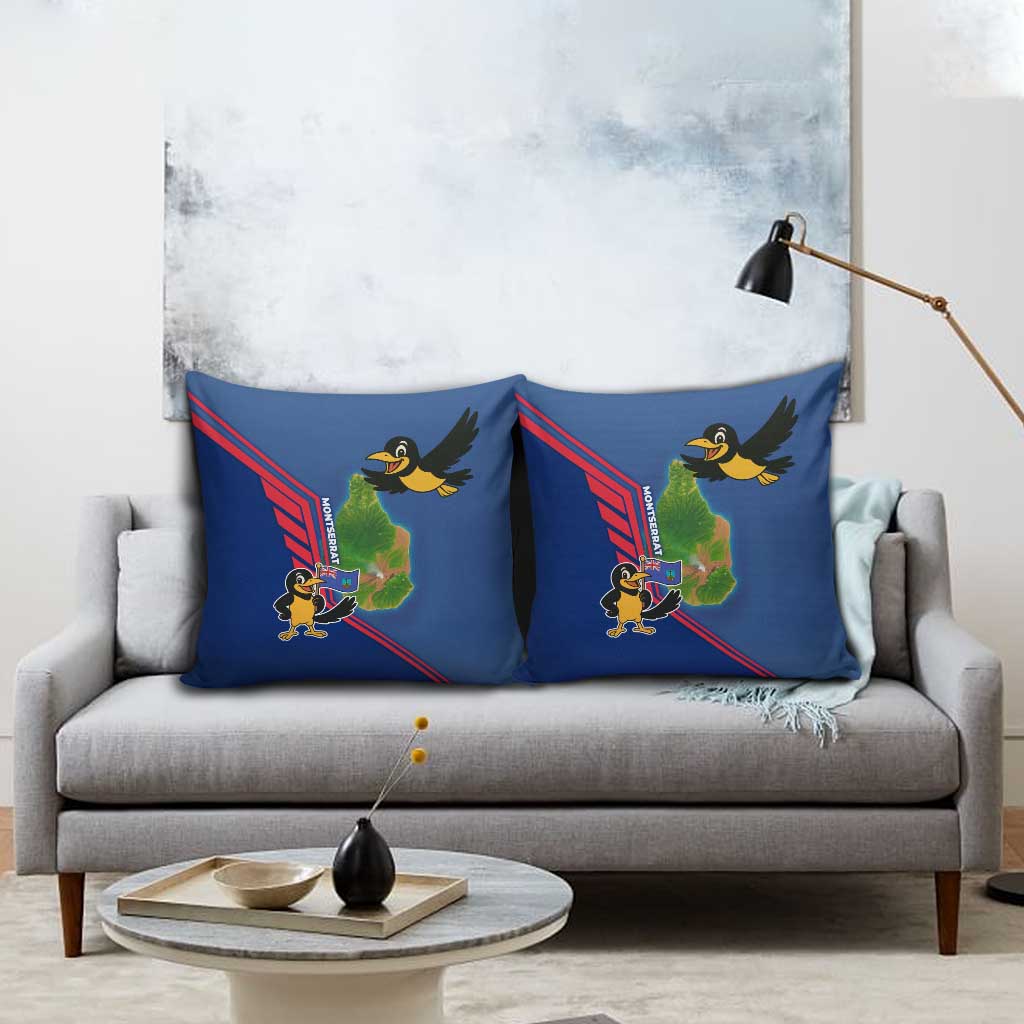 Montserrat Pillow Cover with Cartoon Bird and Island Map Blue Red Stripe Design - Wonder Print Shop
