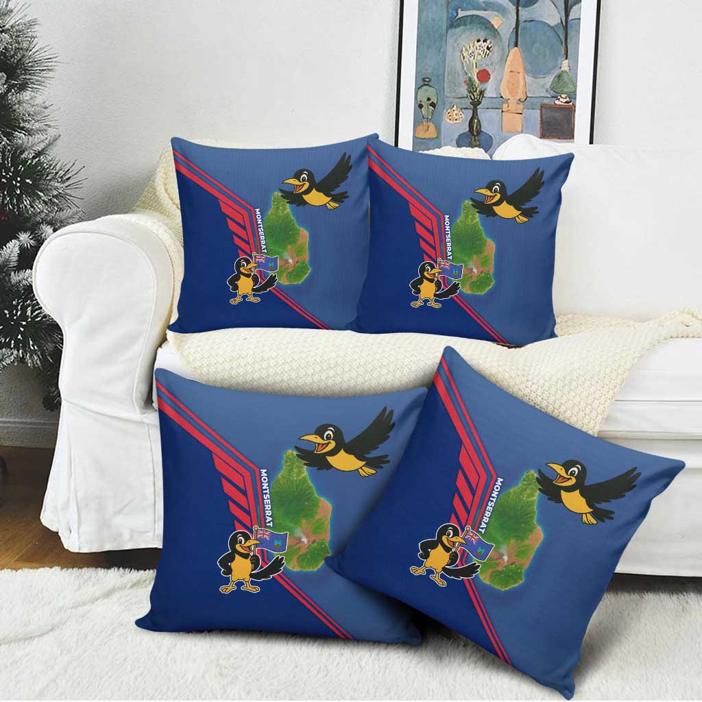 Montserrat Pillow Cover with Cartoon Bird and Island Map Blue Red Stripe Design - Wonder Print Shop