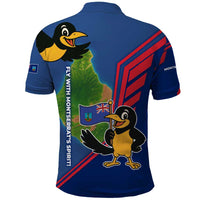 Montserrat Polo Shirt with Cartoon Bird and Island Map Blue Red Stripe Design - Wonder Print Shop