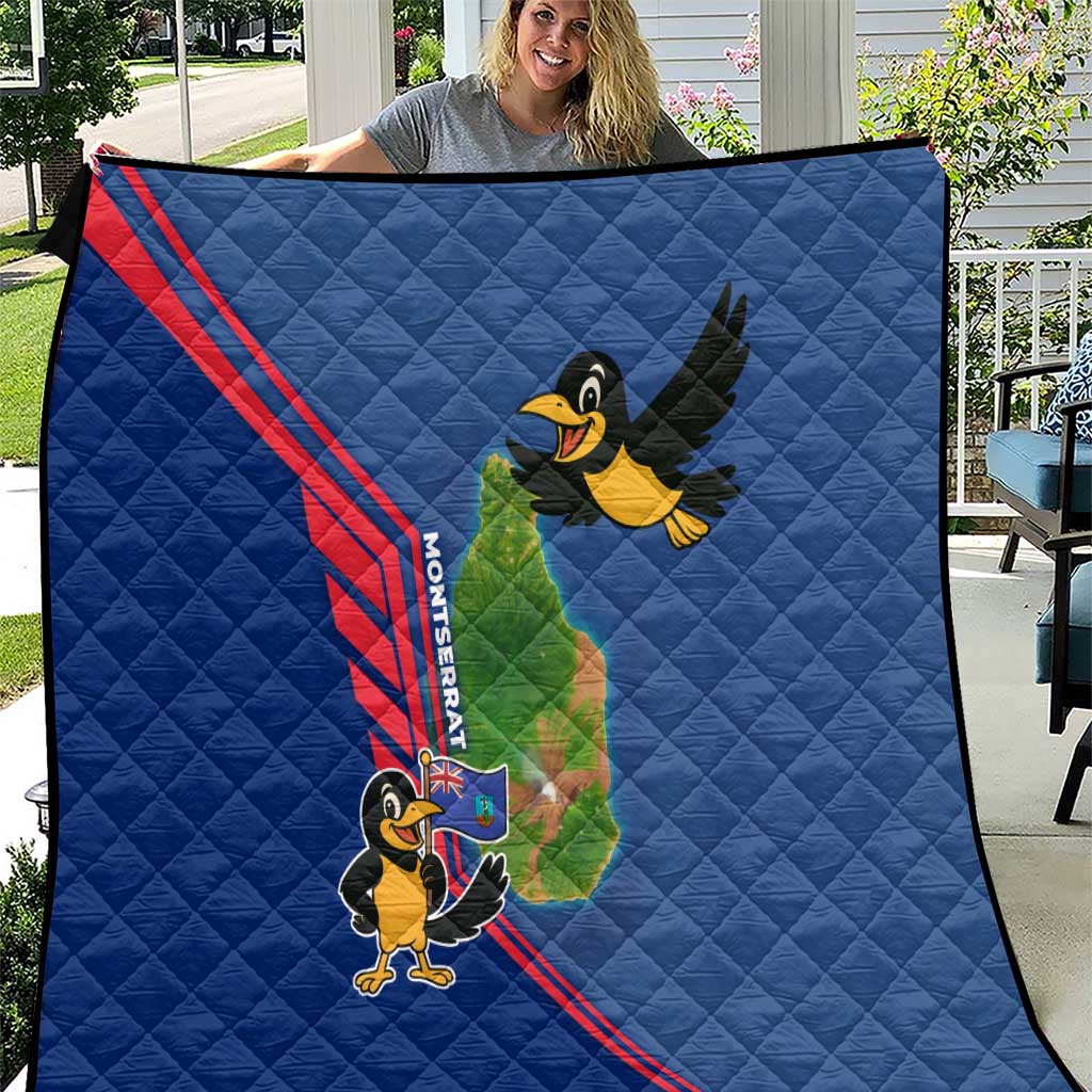 Montserrat Quilt with Cartoon Bird and Island Map Blue Red Stripe Design - Wonder Print Shop