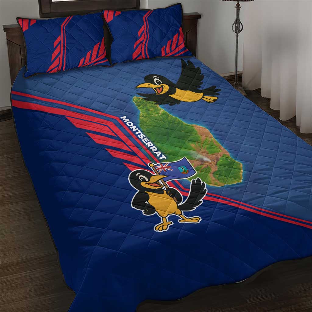 Montserrat Quilt Bed Set with Cartoon Bird and Island Map Blue Red Stripe Design - Wonder Print Shop