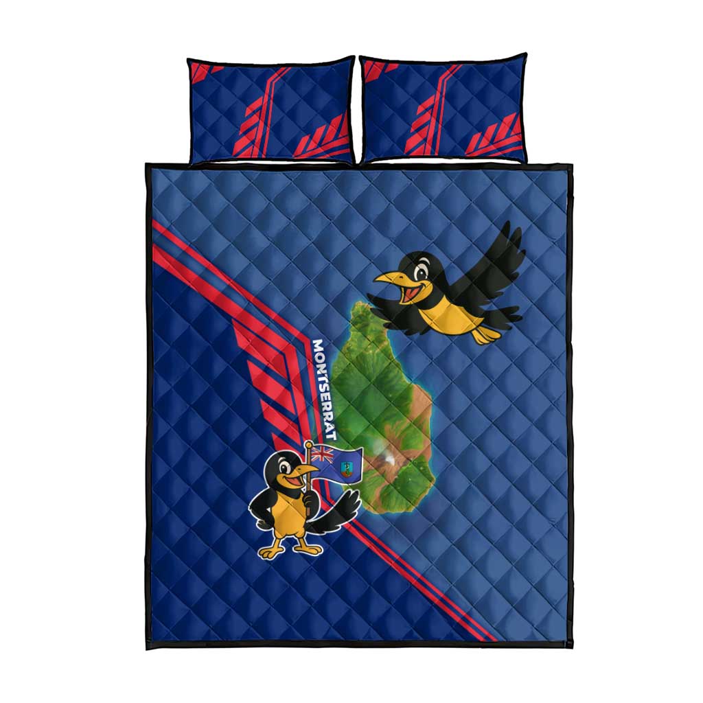 Montserrat Quilt Bed Set with Cartoon Bird and Island Map Blue Red Stripe Design - Wonder Print Shop