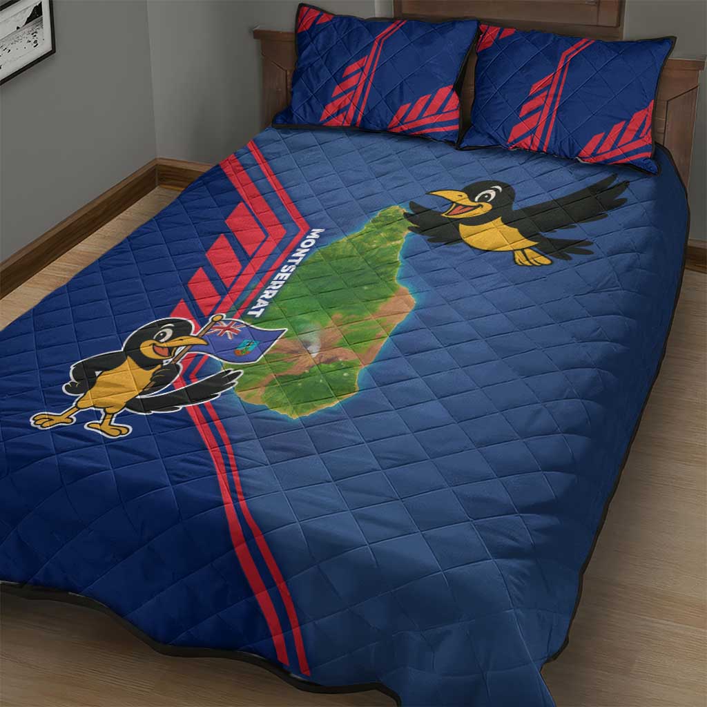 Montserrat Quilt Bed Set with Cartoon Bird and Island Map Blue Red Stripe Design - Wonder Print Shop