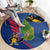 Montserrat Round Carpet with Cartoon Bird and Island Map Blue Red Stripe Design - Wonder Print Shop