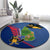 Montserrat Round Carpet with Cartoon Bird and Island Map Blue Red Stripe Design - Wonder Print Shop