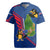Montserrat Rugby Jersey with Cartoon Bird and Island Map Blue Red Stripe Design - Wonder Print Shop