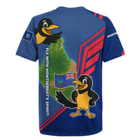 Montserrat Rugby Jersey with Cartoon Bird and Island Map Blue Red Stripe Design - Wonder Print Shop