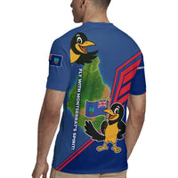 Montserrat Rugby Jersey with Cartoon Bird and Island Map Blue Red Stripe Design - Wonder Print Shop