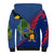 Montserrat Sherpa Hoodie with Cartoon Bird and Island Map Blue Red Stripe Design - Wonder Print Shop