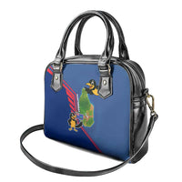 Montserrat Shoulder Handbag with Cartoon Bird and Island Map Blue Red Stripe Design - Wonder Print Shop