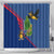 Montserrat Shower Curtain with Cartoon Bird and Island Map Blue Red Stripe Design - Wonder Print Shop