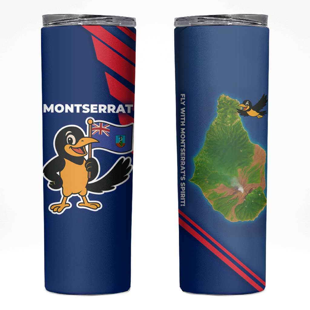 Montserrat Skinny Tumbler with Cartoon Bird and Island Map Blue Red Stripe Design - Wonder Print Shop