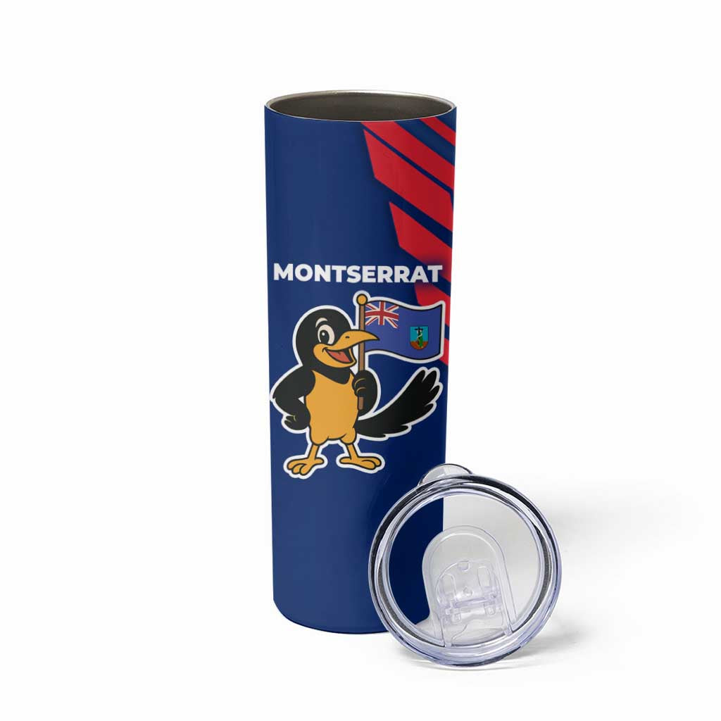 Montserrat Skinny Tumbler with Cartoon Bird and Island Map Blue Red Stripe Design - Wonder Print Shop