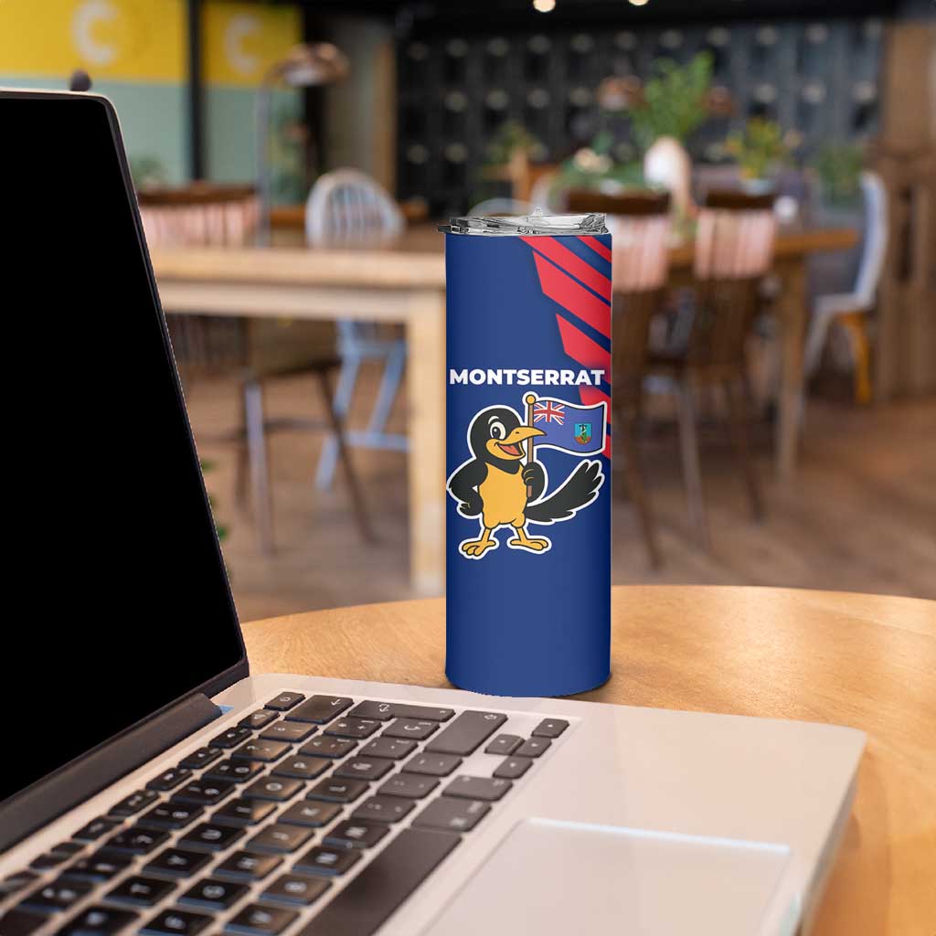 Montserrat Skinny Tumbler with Cartoon Bird and Island Map Blue Red Stripe Design - Wonder Print Shop