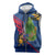 Montserrat Sleeveless Zip Hoodie with Cartoon Bird and Island Map Blue Red Stripe Design - Wonder Print Shop