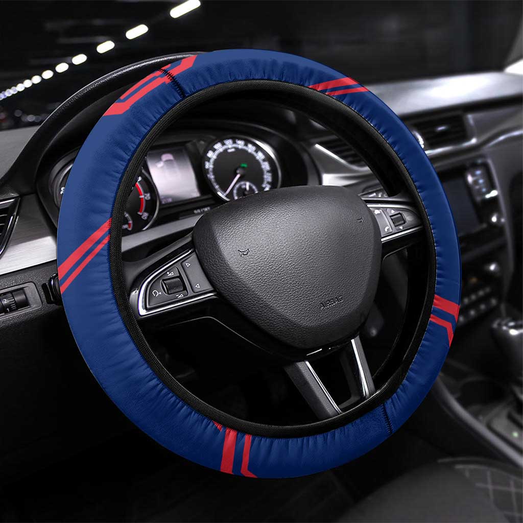 Montserrat Steering Wheel Cover with Cartoon Bird and Island Map Blue Red Stripe Design - Wonder Print Shop