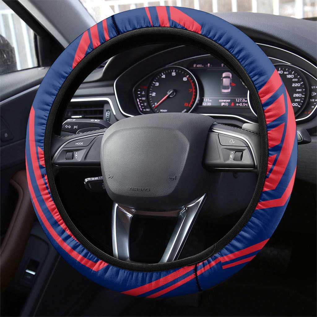Montserrat Steering Wheel Cover with Cartoon Bird and Island Map Blue Red Stripe Design - Wonder Print Shop