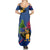 Montserrat Summer Maxi Dress with Cartoon Bird and Island Map Blue Red Stripe Design - Wonder Print Shop
