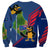 Montserrat Sweatshirt with Cartoon Bird and Island Map Blue Red Stripe Design - Wonder Print Shop